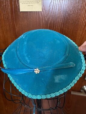 Teal Velvet Women's Dress Hat with Feather Accent